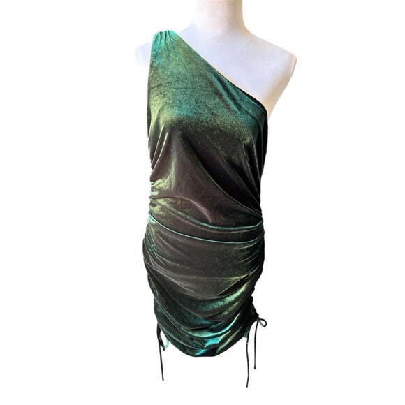House of Harlow Stretch Velvet Ruched Sides One Shoulder Dress Whimsigoth Sz L - Picture 1 of 10